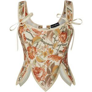 Renaissance Corset Tops Floral Lace Up Beige Orange